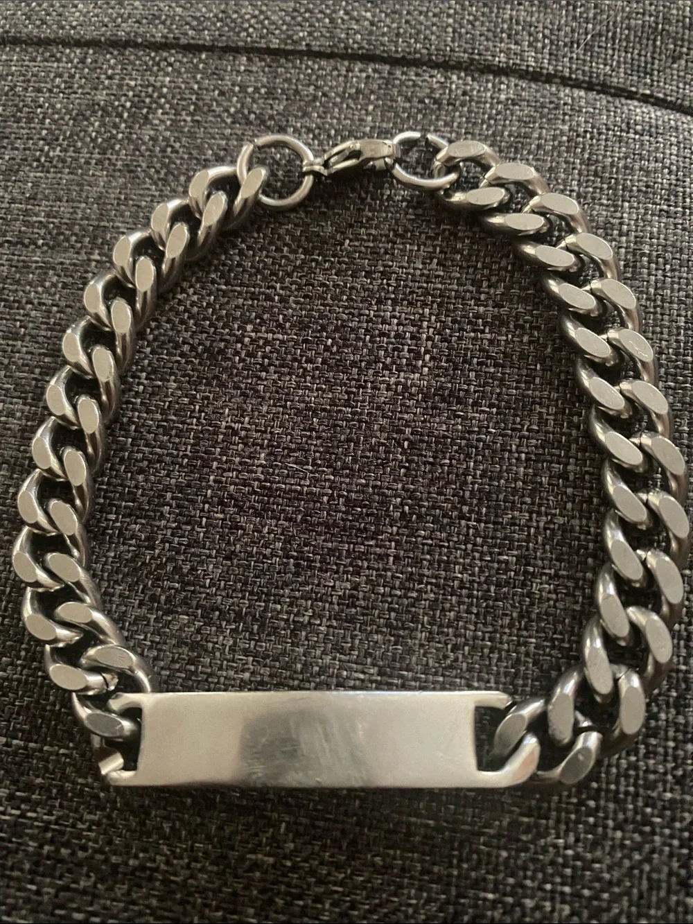 Men's Silver Stainless Steel Cuban Link ID Bracelet